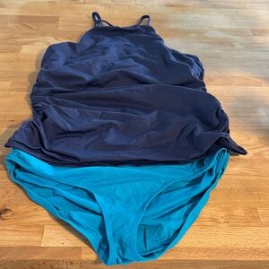 Anne Cole White and Teal Three Piece Swim Set